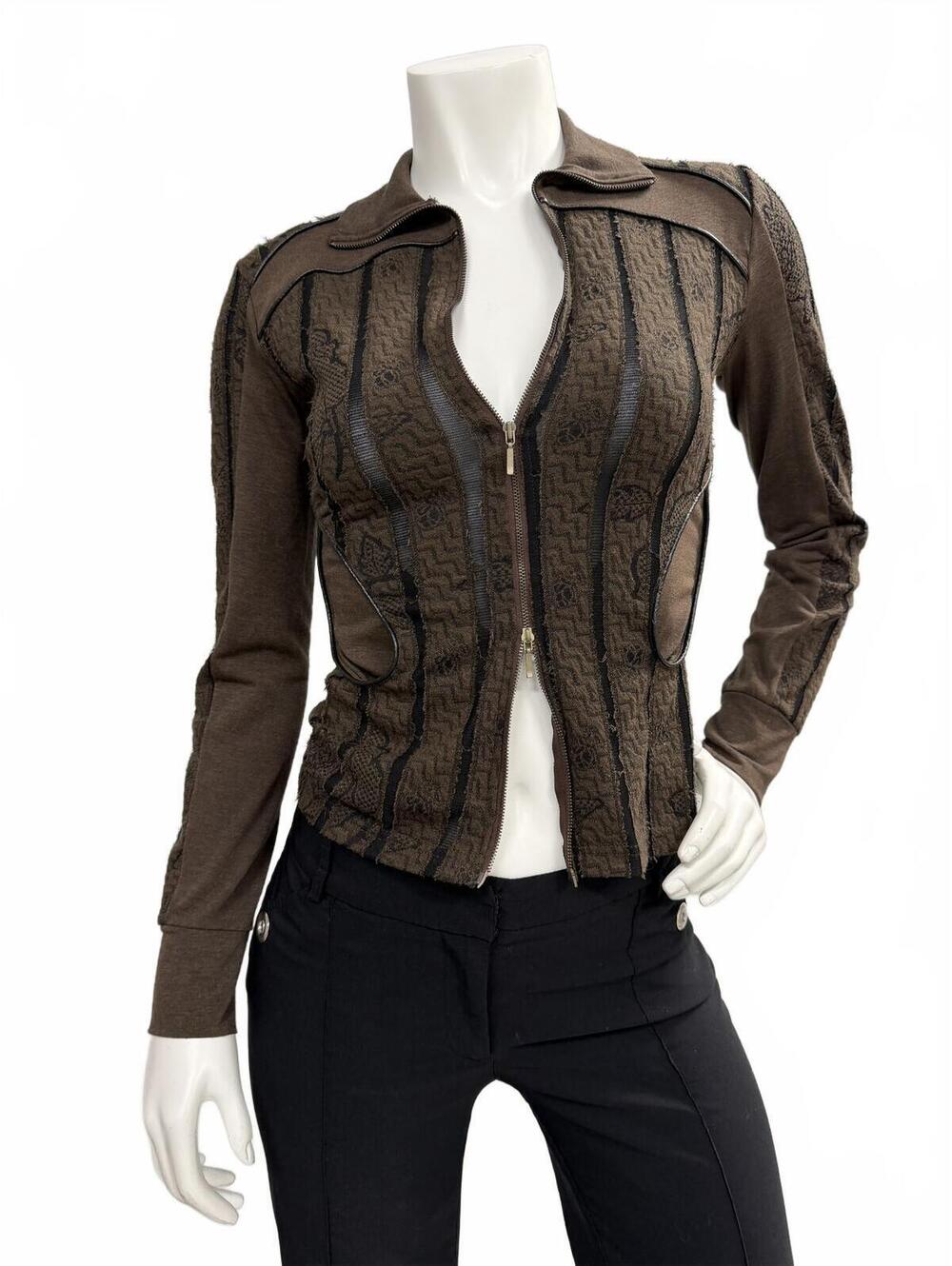 ANAC Brown Zip Up Textured Jacket Top Size S Y2K Korea Fitted Moto Style